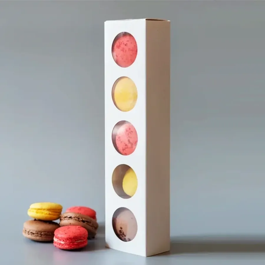 White Macaron Boxes printed with a custom design
